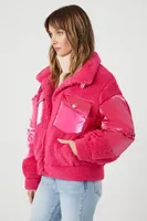 Women's Faux Shearling Puffer Jacket in Pink Medium