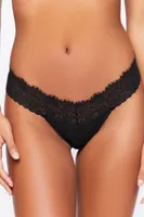 Women's Lace-Trim Thong Panties in Black, XL