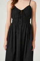 Women's Shirred Poplin Midi Dress Black,