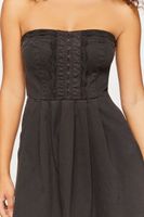 Women's Twill Crochet-Trim Strapless Mini Dress in Black Large