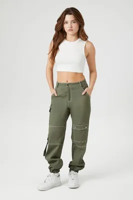 Women's Cargo Pocket Joggers in Olive, XL