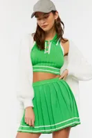 Women's Striped-Trim Crop Top & Tennis Skirt Set in Green/White Medium