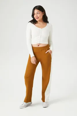 Women's French Terry Side-Striped Pants in Cigar/Vanilla, XS