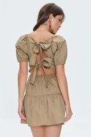 Women's Tie-Back Poplin Mini Dress in Brown Medium