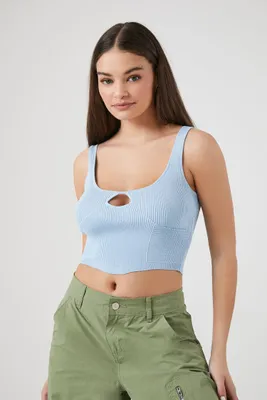 Women's Sweater-Knit Cutout Cropped Tank Top in Bluebell, XL