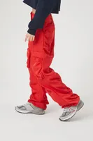 Women's Ruched Wide-Leg Cargo Pants in Red Small