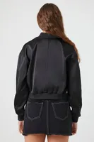 Women's Satin Bomber Jacket in Black Medium