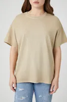 Women's Oversized Mineral Wash T-Shirt in Khaki Medium