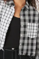 Women's Cropped Plaid Flannel Shirt in Black/White Small