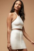 Women's Herve Leger Halter Crop Top in White Medium