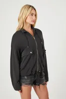 Women's French Terry Zip-Up Jacket in Washed Black Large