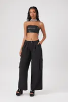 Women's Faux Leather Cropped Tube Top in Black Medium