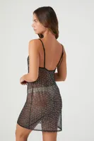 Women's Sheer Rhinestone Lingerie Slip Dress in Black Small