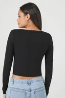 Women's Cropped Rib-Knit Cardigan Sweater in Black Large