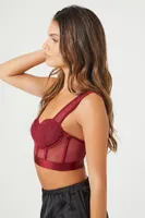 Women's Mesh Polka Dot Underwire Bra in Burgundy Medium