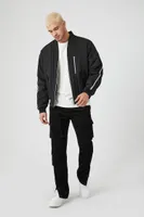 Men Zippered Drop-Sleeve Bomber Jacket in Black, XXL