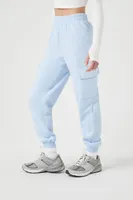 Women's Fleece Cargo Joggers in Light Blue Large