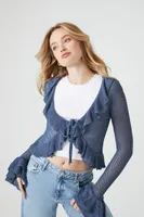 Women's Ruffle Open-Knit Sweater Dusty