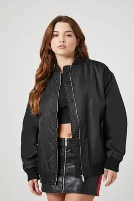 Women's Zip-Up Bomber Jacket in Black Small