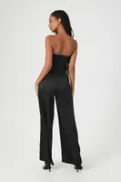 Women's Satin Strapless Wide-Leg Jumpsuit in Black Medium