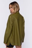 Women's Faux Leather Drop-Sleeve Shacket in Olive Small