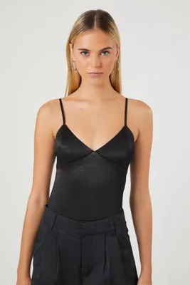 Women's Satin Cutout Bodysuit in Black Small