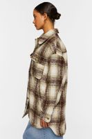 Women's Plaid High-Low Shacket in Olive Medium