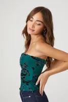 Women's Floral Velvet Tube Top in Emerald, XS