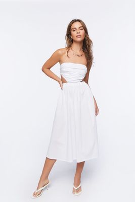 Women Poplin Cutout Fit & Flare Midi Dress in White Small