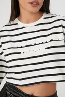 Women's Striped France Cropped T-Shirt in Cream/Black Large