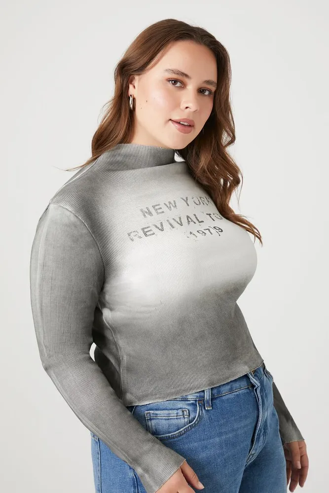 Women's Gradient New York Graphic Top in Charcoal/White, 1X