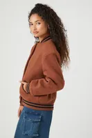 Women's Varsity-Striped Letterman Jacket in Root Beer Small