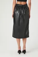 Women's Faux Leather Midi Wrap Skirt in Black, XS