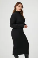 Women's Turtleneck Sweater Dress in Black, 3X