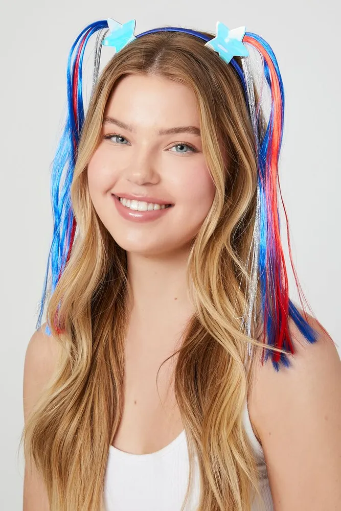 Star Hair Extension Headband in Red/Blue