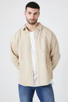 Men Drop-Sleeve Snap-Button Shirt in Taupe, XXL