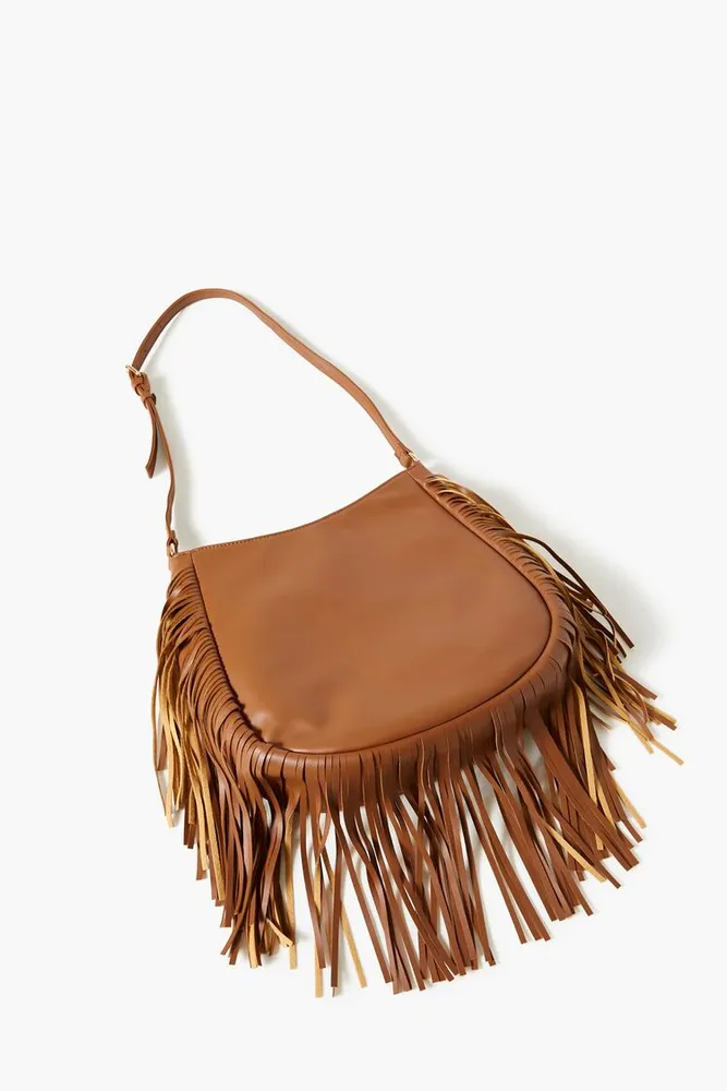 Women's Faux Leather Fringe Handbag in Brown