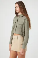 Women's Cropped Long-Sleeve Shirt in Light Olive Medium