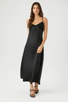 Women's Sequin Satin Midi Slip Dress Black,