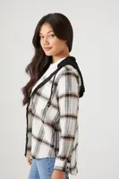 Women's Hooded Flannel Shirt in White Large