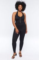 Women's Lace-Up Jumpsuit in Black, 3X