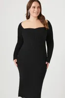 Women's Sweetheart Midi Sweater Dress in Black, 3X