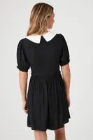 Women's Collar Puff-Sleeve Mini Dress in Black Small