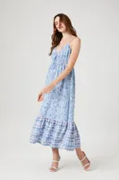 Women's Paisley Print Cami Maxi Dress in Blue Large