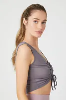 Women's Active Tie-Front Sleeveless Crop Top in Charcoal Small