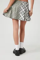 Women's Pleated Reworked Plaid Mini Skirt in White Medium