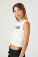 Women's Faux Gem Chaos Graphic Tank Top in White/Black, XL