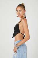 Women's Mesh Open-Back Halter Top in Black Large