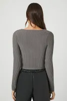 Women's Ribbed Knit Sweater in Dark Grey Large