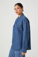 Women's Denim Long-Sleeve Shirt in Dark Denim Small